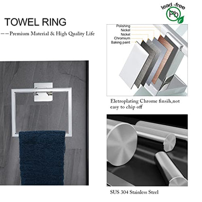 Bathroom Towel Bar Set Toilet Paper Holder with Shelf, Polished Chrome Bathroom Accessories Set, 23.6 Inch Towel Bar Towel Ring Towel Hook 5-Piece Bathroom Hardware Set - color: Polished Chrome