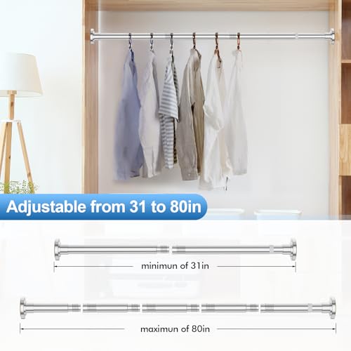 CorkLatta Chrome Shower Curtain Rod 31 to 80 Inch,1 Inch Diameter Adjustable Spring Tension Curtain Rod No Drilling Stainless Steel Telescoping Rod,No Rust | Stainless Steel Tension Curtain Rod Non slip, No Drill Shower Rods for Bathroom,Easy Install - co