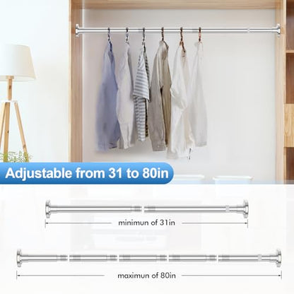 CorkLatta Chrome Shower Curtain Rod 31 to 80 Inch,1 Inch Diameter Adjustable Spring Tension Curtain Rod No Drilling Stainless Steel Telescoping Rod,No Rust | Stainless Steel Tension Curtain Rod Non slip, No Drill Shower Rods for Bathroom,Easy Install - co
