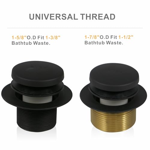 HIDROP Matte Black Tip Toe Tub Drain Trim Kit, 2-Hole Overflow Faceplate | 304 Stainless Steel and Brass, Universal Fine/Coarse Thread fit 1-3/8" or 1-1/2" Tub Drain, Bathtub Drain Conversion Kit - color: Black, style: 2 Holes