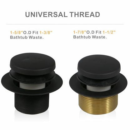 HIDROP Matte Black Tip Toe Tub Drain Trim Kit, 2-Hole Overflow Faceplate | 304 Stainless Steel and Brass, Universal Fine/Coarse Thread fit 1-3/8" or 1-1/2" Tub Drain, Bathtub Drain Conversion Kit - color: Black, style: 2 Holes