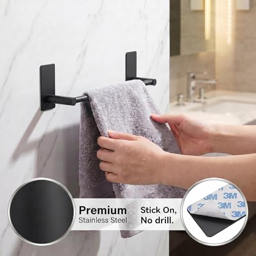 Songtec Stick Towel Bar Black 12-Inch, Adhesive Bath Towel Rack No Drill, Strong Adhesion Tape Mount Towel Holder, Stainless Steel - Black - color: Black, size: 12-Inch