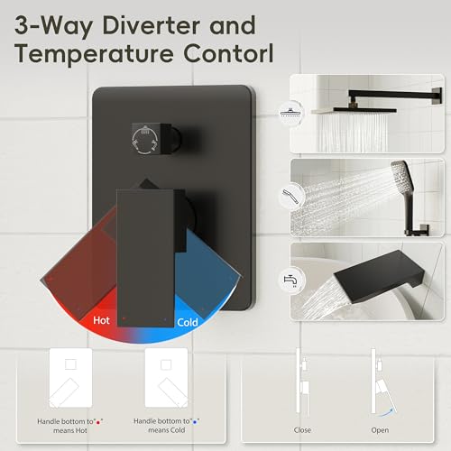Gabrylly Shower System with Tub Spout, Wall Mounted Tub Shower Faucet Set for Bathroom with High Pressure 10" Rain Shower head and 3-Setting Handheld Shower Head Set,Matte Black - color: matte black 01