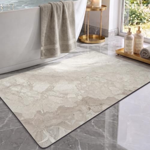 Color&Geometry Thin Bathroom Rugs,Non Slip Marble Bath Mats for Bathroom - color: Beige Stone-texture, size: 24"x36"