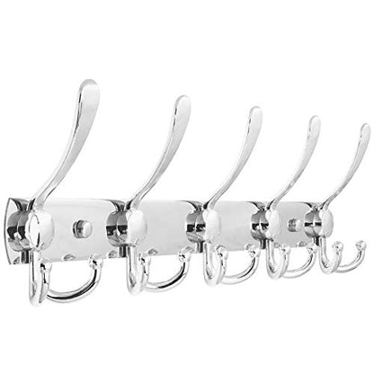 WEBI Coat Rack Wall Mount,Coat Hooks Wall Mounted,Coat Hanger Wall,Hook Rack Rail,5 Triple Hooks for Hanging Jacket,Clothes,Hats,Chrome - color: Silver, size: 1 Pack