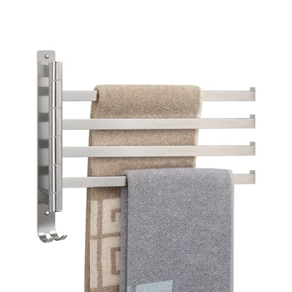 NearMoon Swivel Towel Rack, 13.8" Thicken 304 Stainless Steel 4-Arm Towel Bar, Space Saving Wall Mounted Towel Holder with Hook, Rustproof Swing Out Towel Hanger for Bathroom, Square (Brushed Nickel) - color: Brushed Nickel, size: 13.8 Inch-Squ