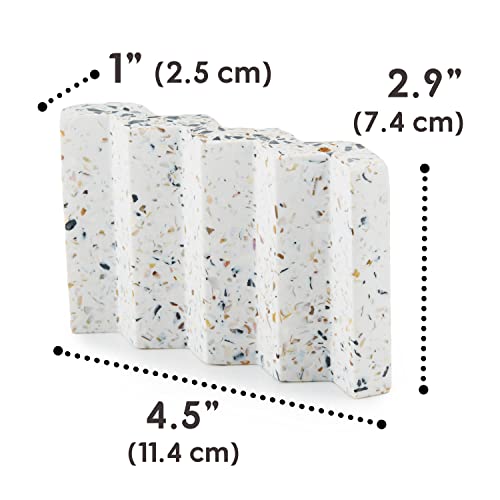 Tapeera Zig Zag Terrazzo Self Draining Soap Dish for Shower - Concrete Soap Saver for Bar Soap Holder - Sponge Holder - Kitchen Soap Tray (White) - color: White