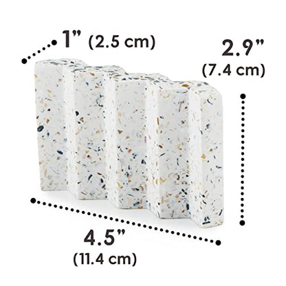 Tapeera Zig Zag Terrazzo Self Draining Soap Dish for Shower - Concrete Soap Saver for Bar Soap Holder - Sponge Holder - Kitchen Soap Tray (White) - color: White