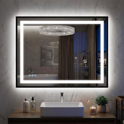 Antok 24X32 LED Bathroom Mirror with Lights, Vanity Mirror for Wall with Black Frame, Touch Control, Anti-Fog, Dimmable Lights, Shatter-Proof, Memory Function, Wall-Mounted Vanity Mirrors - size: 32"L x 24"W