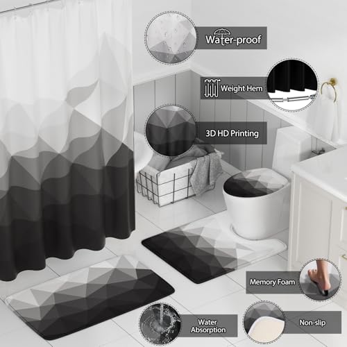 XLHOMO Bathroom Accessory Set - 26PC Bathroom Shower Curtain and Rug Set, Bathroom Accessories Set, Black Bathroom Set with Trash Can, Toilet Brush, Qtip Holder & Soap Dispenser - style: Black