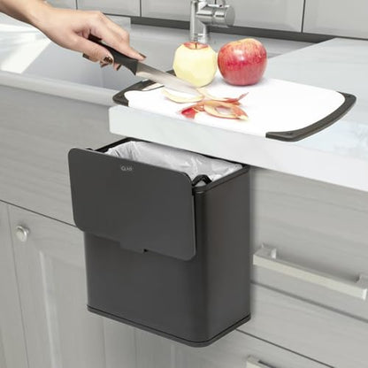 Glad Roomate Under Counter Trash Can - Space Saving Stainless Steel Waste Bin with Dual Lid and Clorox Protection - Small Black Trash Can for Kitchen Cabinet, Under Sink, or Bathroom, 1.5 Gallon (6L) - color: 6 Liter Black Stainless