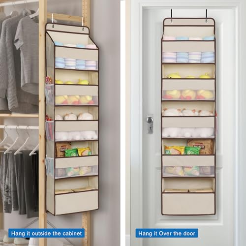 Heavy Duty Over Door Organizer, Large Wall Mount Hanging Organizer Storage, Closet Bathroom Nursery Bedroom Dorm, Toys Cosmetics Sundries and Baby Essentials, Beige