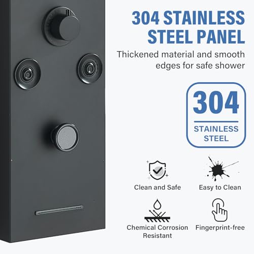 FUZ Shower Panel Tower System, Stainless Steel 6 IN 1 Shower Panel System with LED Fancy Rain Shower Head and Handheld, Adujstable Rainfall Massage Body Jets and Tub Spout, Matte Black Shower Tower - color: Black, style: 8109-B