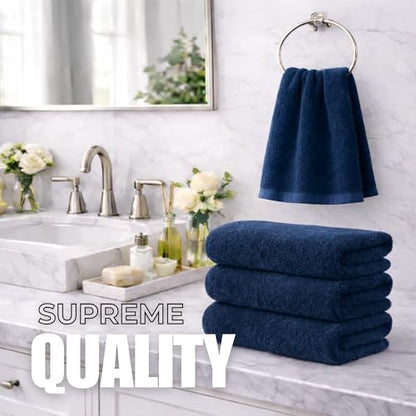 Set of 6 Luxurious Hand Towels for Bathroom, 16x28 inches, 100% Cotton, Ultra-Soft, Absorbent & Durable, 600GSM Bathroom Hand Towel - Ideal for Gym, Bath, Spa Use (Navy, 6 Pack) - color: Navy