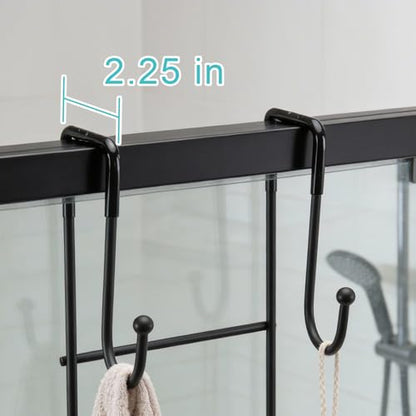 Widousy Over The Door Shower Caddy, No Drilling Shower Shelves Over Door with Soap Holders, Black Rustproof Shower Organizer over the Door, 10 Hooks, Bathroom Rack and Storage