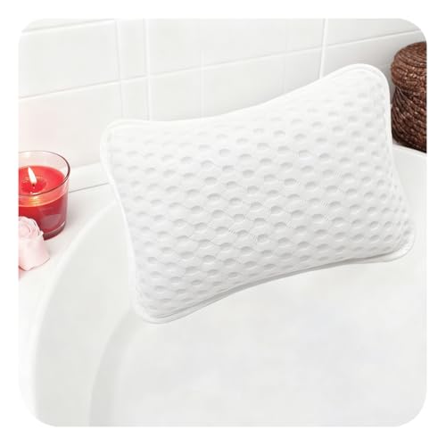 Bath Pillow for Tub – Neck Support Pillow | White Bathtub Pillow with 2 Strong Suction Cups, Ideal for Hot Tubs & Relaxing Baths