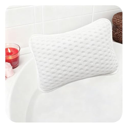 Bath Pillow for Tub – Neck Support Pillow | White Bathtub Pillow with 2 Strong Suction Cups, Ideal for Hot Tubs & Relaxing Baths