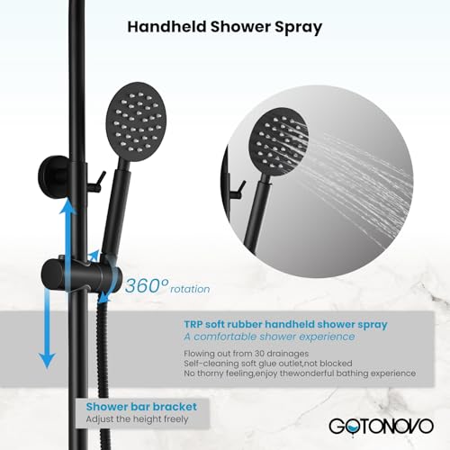 gotonovo Outdoor Shower Kit SUS304 Stainless Steel Matte Black | Outside Shower Fixtures,8’’ Rain Head with Handheld Sprayer,Swivel Tub Spout,Indoor/Outdoor,Poolside,Backyard,Garden,Beach - color: Black
