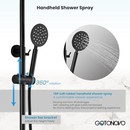 gotonovo Outdoor Shower Kit SUS304 Stainless Steel Matte Black | Outside Shower Fixtures,8’’ Rain Head with Handheld Sprayer,Swivel Tub Spout,Indoor/Outdoor,Poolside,Backyard,Garden,Beach - color: Black