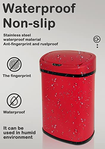 13 Gallon/50 L Kitchen Trash Can with Lid, Stainless Steel Garbage Can with Touch-Free Lid, Cute Trash Can Automatic Trash Can Bathroom Trash Can with Lid, Motion Sensor Trash Can Brushed Finish - color: Red