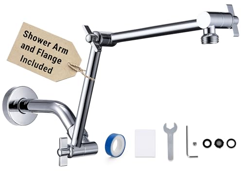 G-Promise 12 Inch Shower Extender with 6 Inch Shower Arm and Flange(Chrome) | Solid Brass Construction, Height and Angle Adjustable, Standard Connection Thread, All Installation Tools Included - color: Chrome, style: 12 Inch