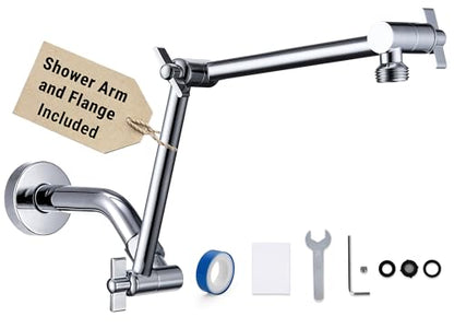G-Promise 12 Inch Shower Extender with 6 Inch Shower Arm and Flange(Chrome) | Solid Brass Construction, Height and Angle Adjustable, Standard Connection Thread, All Installation Tools Included - color: Chrome, style: 12 Inch
