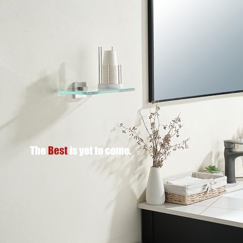 JQK Bathroom Glass Shelf, Tempered Glass Shower Storage 8 by 5 inches, 304 Stainless Steel Brushed Finish Wall Mount, TGS201L8-BN - color: Brushed Steel, size: 8 Inch