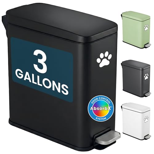 iTouchless 3 Gallon / 12 Liter Dog Poop Trash Can with AbsorbX Odor Filter - Outdoor Pet Waste Receptacle with Step Pedal - Soft Close Metal Garbage Bin for Yard, Patio, Bathroom, Matte Black - color: Matte Black