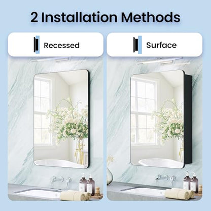 Large Bathroom Medicine Cabinet 24x32 Inch, Oversized Mirror with Storage, Heavy Duty Aluminum Construction, 6 Tempered Glass Shelves, Rust Proof Master Bath Organizer, Matte Black - size: 24"x 32"