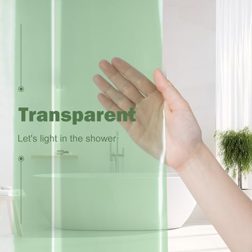 UFRIDAY Sage Green Clear Shower Curtain Liner, 72 x 78 inches, Long Plastic Bathroom Shower Curtain with Rustproof Metal Grommets and 5 Weighted Magnets - color: Green Clear, size: 72"W x 78"L (Pack of 1)