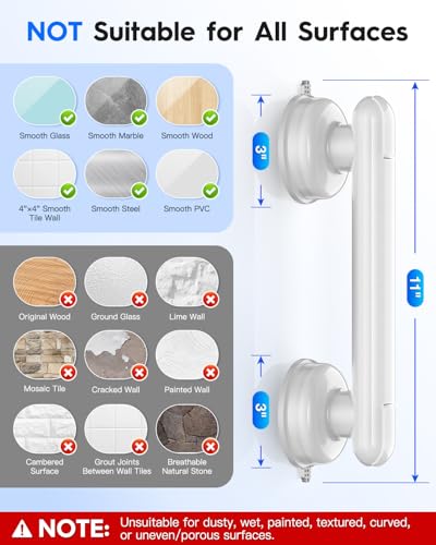 Upgraded 2-Pack Grab Bars for Shower Bathroom Wall, Heavy-Duty Suction Grab Bars Shower Handle Safety for Elderly Seniors Handicap, No Drilling Tool-Free, Easy Removal and Reusable (White) - color: White (2 Pack)