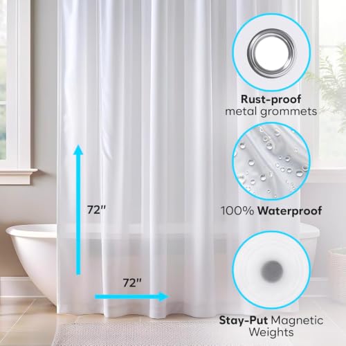 ZENO Clear Shower Curtain Liner – 72" x 72" Premium PEVA Liner with Rustproof Grommets & 3 Magnets – Waterproof, Lightweight Bathroom Curtain Set - color: Clear