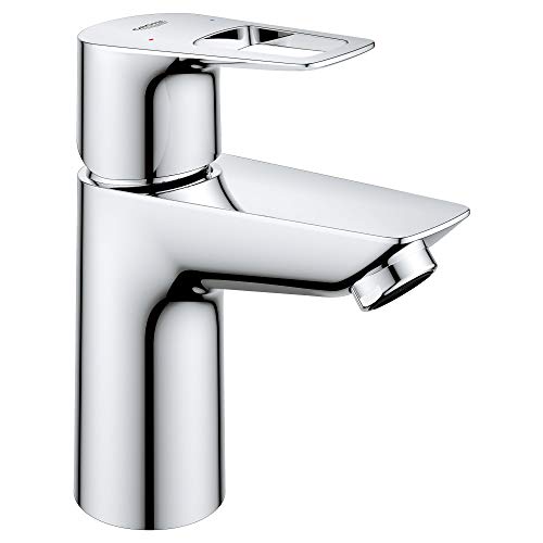 GROHE BauLoop Bathroom Sink Faucet, Single Hole Deck Mount,Starlight Chrome | Single Hole Vanity Faucet: Comfortable Angled Spout, Water Saving 1.2 GPM, Smooth Valve, Metal Body, No Drain | 23085001 - size: S-Size - No Drain