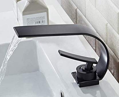 Becola Matte Black Modern Single Hole Bathroom Faucet, Low Arc Brass Ceramic Valve Vanity Sink Faucet, Single Handle 1 Hole / 3 Holes Hot and Cold Water Mixer Tap - color: Matte Black