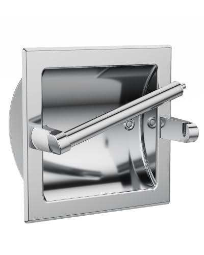 Recessed Toilet Paper Holder Brushed Chrome, in-Wall, 304 Stainless Steel | Inset Toilet Paper Holder, Spring-Free Pivoting Arm, Space-Saving Flush Mount, Fits Rolls up to 6 in - color: Brushed Chrome