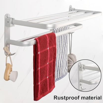TocTen Towel Rack for Bathroom, Foldable Towel Holder with Double Towel Bars, Wall Mounted SUS304 Stainless Steel Bathroom Tower Shelf, Space-Saving Towel Hanger for Bathroom, Lavatory (Silver,24 in) - color: Silver