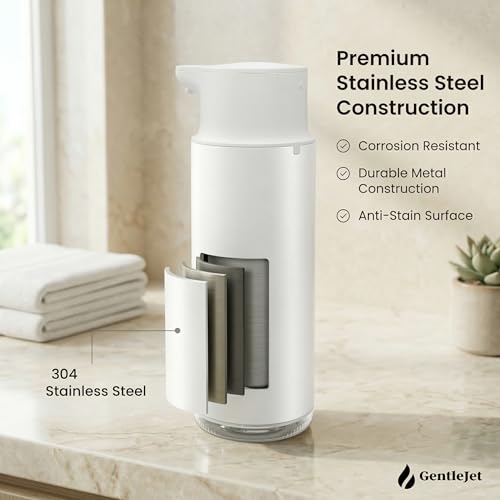 GentleJet CrystalJet Automatic Liquid Soap Dispenser Touchless Sensor, Stainless Steel, USB-C Rechargeable, Waterproof Kitchen & Bathroom Countertop Soap Dispenser, 300 ml - color: White