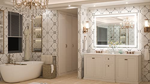 Keonjinn 48 x 36 Inch LED Bathroom Mirror with Lights, Frontlit and Backlit | HD Tempered Glass, Separately Frontlit/Backlit, Double Light Strips, Stepless 3 Colors Temperature & Dimmable, Fast Defogging - size: 36"L x 48"W