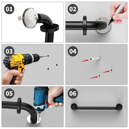 ZUEXT 16 Inch Oil Rubbed Black Stainless Steel Shower Grab Bar, Bathroom Safety Hand Rail, 500 Lbs Pull Force, Concealed Mount, Modern Sleek Style - color: Black, size: 16 Inch