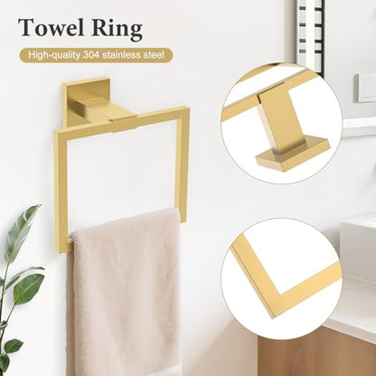 TURS 5-Piece Bathroom Hardware Set Brushed Gold Towel Bar Set Bath Towel Holder Sets SUS 304 Stainless Steel Wall Mounted Towel Rack Sets for Bathroom. - color: Brushed Gold, size: Set D