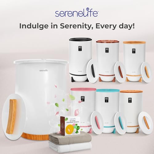 SereneLife Bucket Towel Warmers, White Large Towel Warmer for Spa and Bathroom, Luxury Towel Heater Gifts for Him & Her, Auto Shut-Off, Fits 2 large, Blankets, Bathrobes, PJ's - color: White Natural Wood