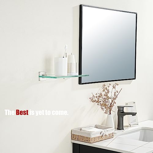 JQK Bathroom Glass Shelf, Tempered Glass Shower Storage 12 by 5 inches, 304 Stainless Steel Brushed Finish Wall Mount, TGS201L12-BN - color: Brushed Steel, size: 12 Inch