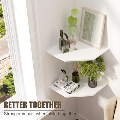 Floating Corner Wall Shelf, White MDF Display Shelf with Cable Management - color: White
