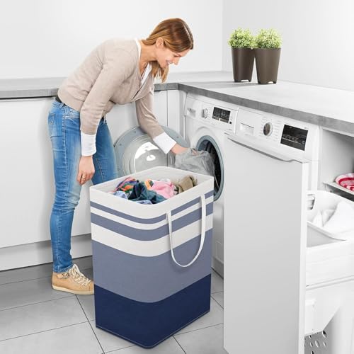 StorageRight Laundry Basket Hamper Large Collapsible Laundry Hamper with Easy Carry Handles，Freestanding Clothes Hampers for Laundry, Bedroom, Dorm, Clothes, Towels, 75L, Gradient Blue | Freestanding Clothes Hampers, Foldable design, with Easy Carry Handl