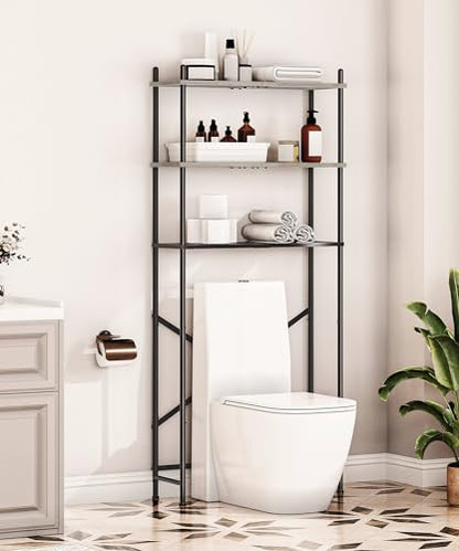 HOOBRO Over the Toilet Storage, 3-Tier Over Toilet Bathroom Organizer, Freestanding Above Toilet Shelf with Adjustable Feet, Space Saving, Easy Assembly, Greige and Black BG63TS01 - color: Greige + Black