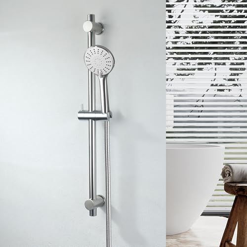 24 Inch Shower Slide Bar with Adjustable Shower Holder Wall Mount Sliding Bar Stainless Steel Wall Mounted Shower Slide Bar with Adjustable Shower Head Holder, Chrome