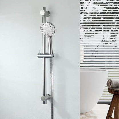 24 Inch Shower Slide Bar with Adjustable Shower Holder Wall Mount Sliding Bar Stainless Steel Wall Mounted Shower Slide Bar with Adjustable Shower Head Holder, Chrome