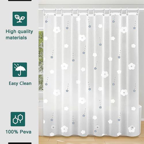 Shower Curtain Liner, 100% Waterproof Peva Shower Curtains with 3 Duty Heavy Bottom Magnets and 12 Rust Proof Grommets, 72x72 Weighted Shower Liner for Shower Stall, Bathtubs - color: Flowers and Stars