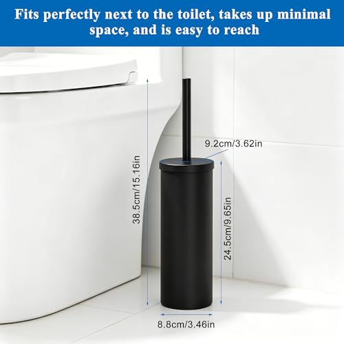 Heavy Duty Stainless Steel Toilet Brush Set with Holder(2 Brush Heads) – Rustproof Toilet Bowl Brush, Compact Cylinder Base, Extra Long Handle for Deep Cleaning, Black - color: Black
