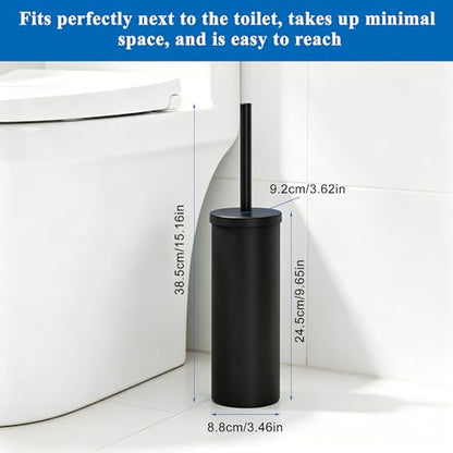 Heavy Duty Stainless Steel Toilet Brush Set with Holder(2 Brush Heads) – Rustproof Toilet Bowl Brush, Compact Cylinder Base, Extra Long Handle for Deep Cleaning, Black - color: Black